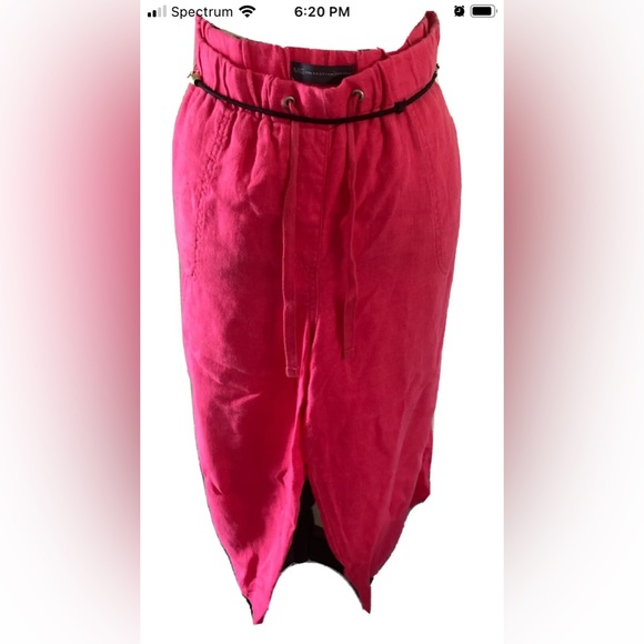 M & S Collection pants size 16 100% linen capri Pink drawstring pockets 38” W - Picture 1 of 4